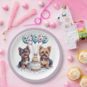 ハッピーバースデーヨークシャーテリア犬 ペーパープレート (パーティー)