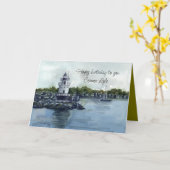 ハッピーバースデーライトハウスウォーターカラー名前をカスタムする カード (黄色い花)