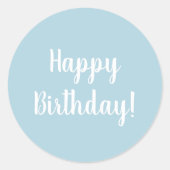 ハッピーバースデーライトブルーホワイトタイポグラフィ ラウンドシール (正面)
