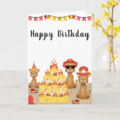 ハッピーバースデーラクダ消防士イエローケーキ カード (黄色い花)