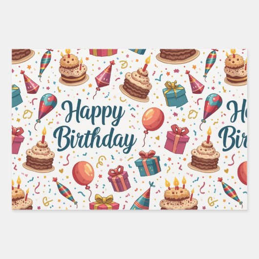 ハッピーバースデーラッピング紙シートとバルーン ラッピングペーパーシート (正面)