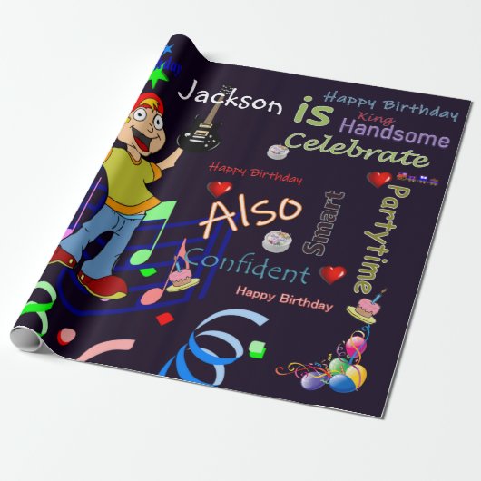 ハッピーバースデーラッピング紙ミュージシャンギター ラッピングペーパー (アンロールド)