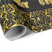 ハッピーバースデーラッピング黒金ゴールドバルーン ラッピングペーパー (ロールコーナー)