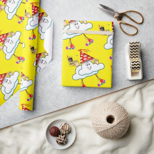 ハッピーバースデーラップ紙クラウドIPhone文字 ラッピングペーパー (クラフト)