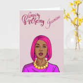 ハッピーバースデーラテンアメリカ系女性民族 カード (黄色い花)