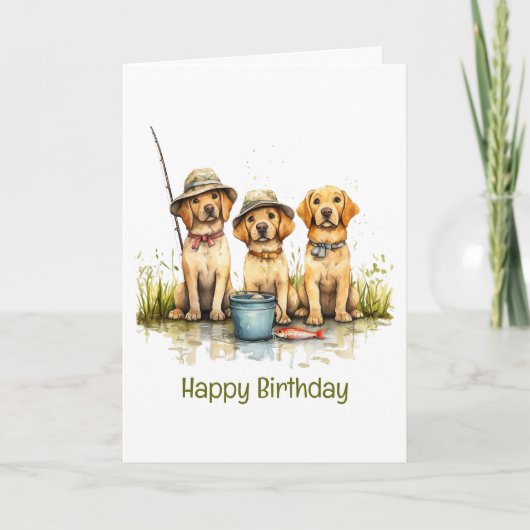 ハッピーバースデーラブラドールレトリエバードッグ魚釣り カード (正面)