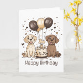 ハッピーバースデーラブラドールレトリエバードッグ カード (黄色い花)