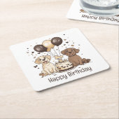 ハッピーバースデーラブラドールレトリエバードッグ スクエアペーパーコースター (アングル)