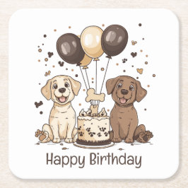ハッピーバースデーラブラドールレトリエバードッグ スクエアペーパーコースター