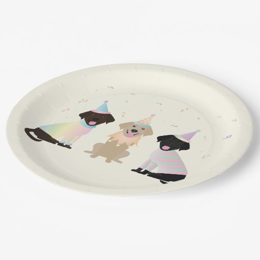 ハッピーバースデーラブラドールレトリエバードッグ ペーパープレート (アングル)