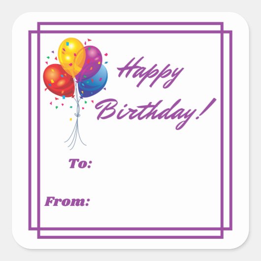 ハッピーバースデーラベル スクエアシール (正面)