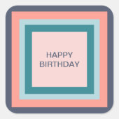 ハッピーバースデーラベル、ビーチカラーパレットの正方形 スクエアシール (正面)