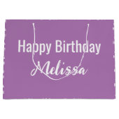 ハッピーバースデーラベンダーとホワイトネームパターン ラージペーパーバッグ (正面)