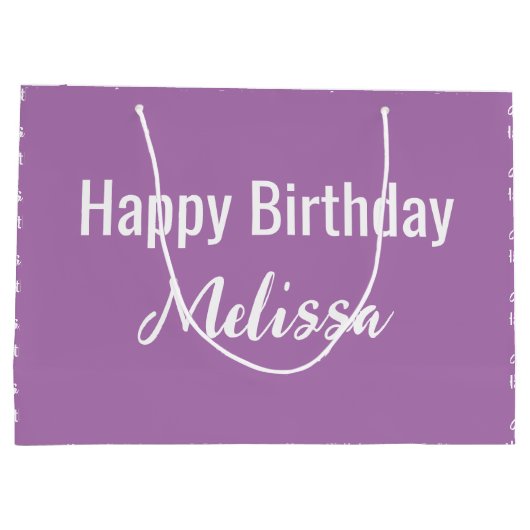 ハッピーバースデーラベンダーとホワイトネームパターン ラージペーパーバッグ (裏面)