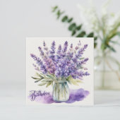 ハッピーバースデーラベンダーの花びん水色 カード (スタンド正面)