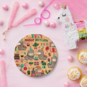 ハッピーバースデーラマ模様 ペーパープレート (パーティー)