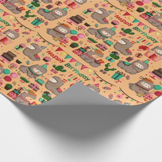 ハッピーバースデーラマ模様 ラッピングペーパー (角)