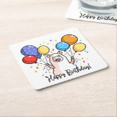 ハッピーバースデーラマ スクエアペーパーコースター (アングル)