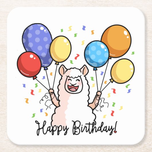 ハッピーバースデーラマ スクエアペーパーコースター (正面)