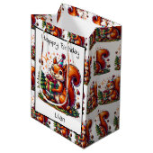 ハッピーバースデーリスかわいい漫画 ミディアムペーパーバッグ (正面アングル)