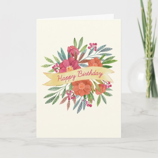 ハッピーバースデーリボンのグリーティングカード(写真を選択) カード (正面)