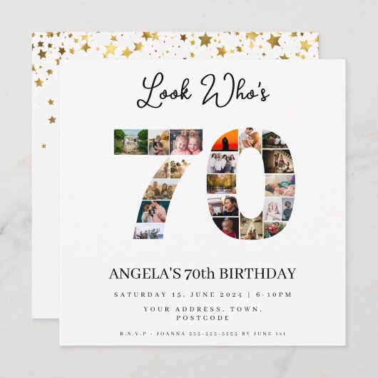 ハッピーバースデールック誰の70フォトモンタージュ 招待状 (正面/裏面)