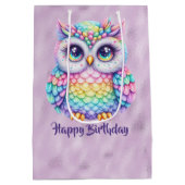 ハッピーバースデーレインボーカラーフクロウオンパープル ミディアムペーパーバッグ (裏面)