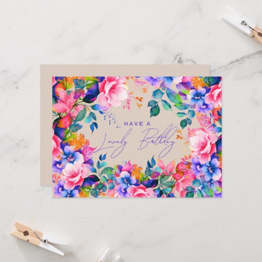 ハッピーバースデーレインボーガーデンフローラシャンパン カード (正面/裏面インサイチュ)