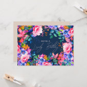 ハッピーバースデーレインボーガーデンフローラネイビー カード (正面/裏面インサイチュ)