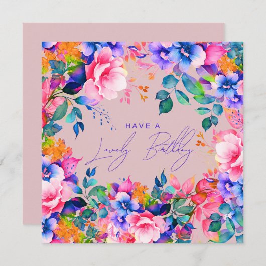 ハッピーバースデーレインボーガーデンフローラ赤面 カード (正面/裏面)