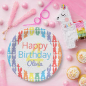 ハッピーバースデーレインボーバニーキパーソナライズされたッズ ペーパープレート (パーティー)