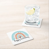 ハッピーバースデーレインボーブルーピーチ スクエアペーパーコースター (インサイチュ)