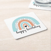 ハッピーバースデーレインボーブルーピーチ スクエアペーパーコースター (アングル)