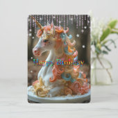 ハッピーバースデーレインボーユニコーンケーキスターズグリッター カード (スタンド正面)