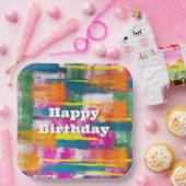 ハッピーバースデーレインボー抽象芸術 ペーパープレート (パーティー)