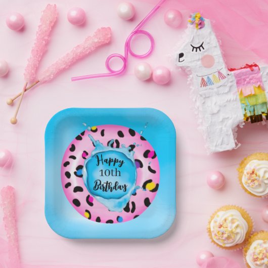 ハッピーバースデーレオパードフロートスプラッシュカスタムエージ ペーパープレート (パーティー)