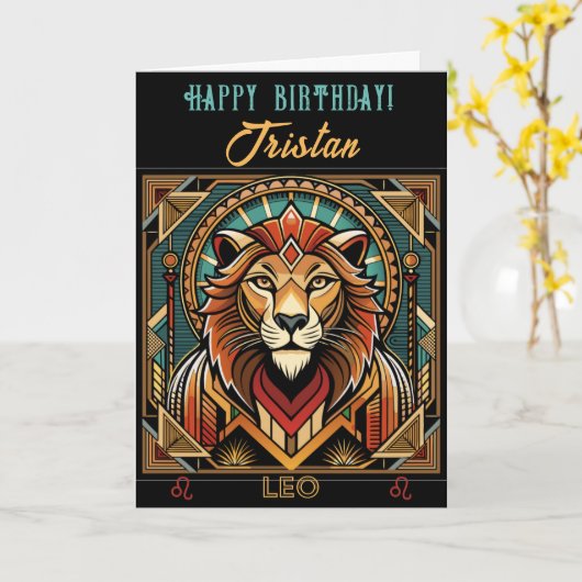 ハッピーバースデーレオ〔占星術の〕十二宮図デザイン カード (黄色い花)