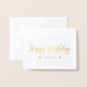 ハッピーバースデーレタリング金箔グリーティングカード 箔カード (封筒付き正面)