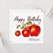 ハッピーバースデーレッドアップル水カラーカード カード (正面/裏面インサイチュ)