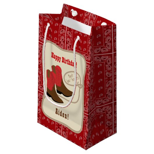 ハッピーバースデーレッドカウボーイブーツ&バンドナ スモールペーパーバッグ (正面アングル)