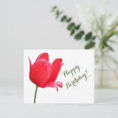ハッピーバースデーレッドチューリップミニマルフローラボーホ ポストカード (スタンド正面)