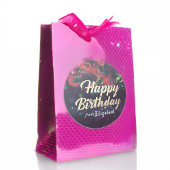 ハッピーバースデーレッドフローラ金ゴールドスクリプトパープルライト ラウンドシール