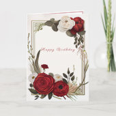 ハッピーバースデーレッドホワイトローズ カード (正面)