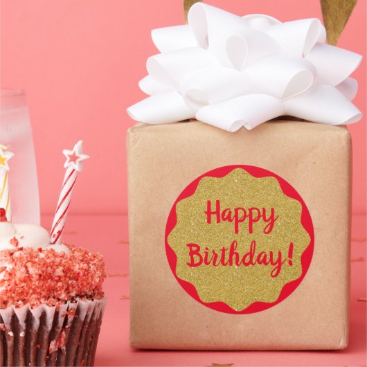 ハッピーバースデーレッドミニマルシンプル ラウンドシール (パーティー)