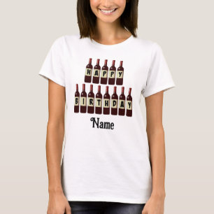 ハッピーバースデーレッドワインボトルカスタマイズ Tシャツ