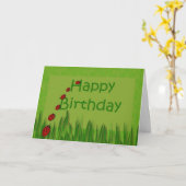 ハッピーバースデーレディバグ カード (黄色い花)