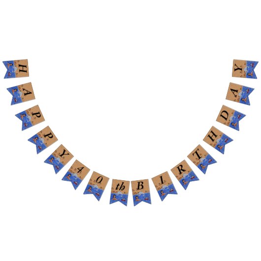 ハッピーバースデーレディーキャットスイミングイン海ビーチ バンティングフラッグ (全)