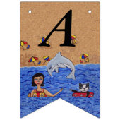 ハッピーバースデーレディーキャットスイミングイン海ビーチ バンティングフラッグ (第2の旗)