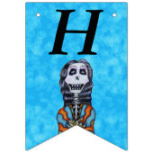 ハッピーバースデーレディースケルトンストライプのケープアクア バンティングフラッグ (第1の旗)