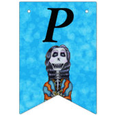 ハッピーバースデーレディースケルトンストライプのケープアクア バンティングフラッグ (第3の旗)